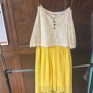 Double Zero White Lace and Yellow High Low Dress
